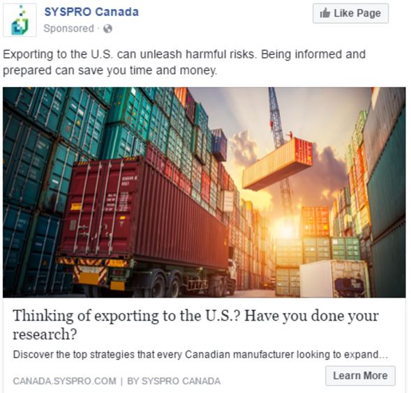 An alternative image and copy for the SYSPRO Facebook PPC campaign.