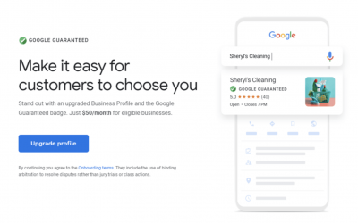Google My Business Profile Upgrade; Google Guaranteed Badge for $50 a month