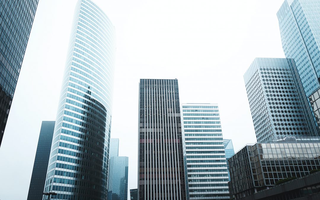 cityscape of skyscrapers and a cloudy sky